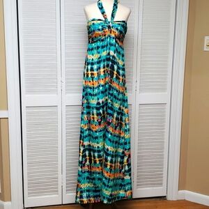 Band of Gypsies Teal Tie-Dye Halter Maxi Dress